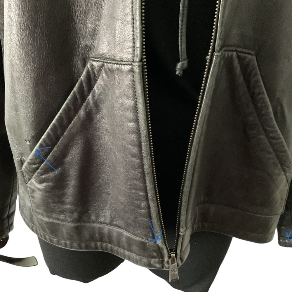 Concept Black Leather Vintage Bomber Jacket Coat Hood S Women Biker Y2K - Picture 10 of 15